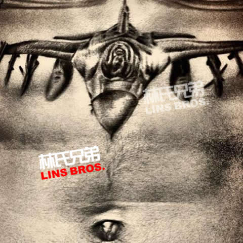 Chris Brown在腹肌上添加战斗机图案纹身，与上周Rihanna纹身相似位置 (照片)