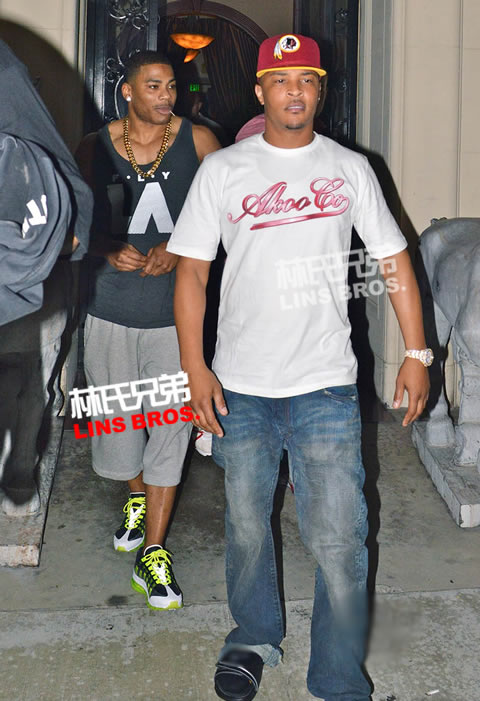 T.I.与妻子Tiny和兄弟Nelly在洛杉矶聚餐 (照片)