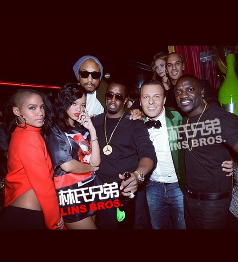 Rihanna与Diddy, Cassie, Pharrell, Akon在巴黎Party (照片)