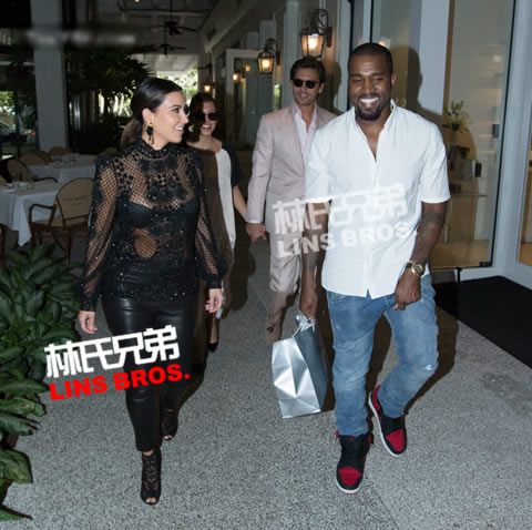 Kanye West和女友卡戴珊Kim Kardashian迈阿密午餐 (照片)