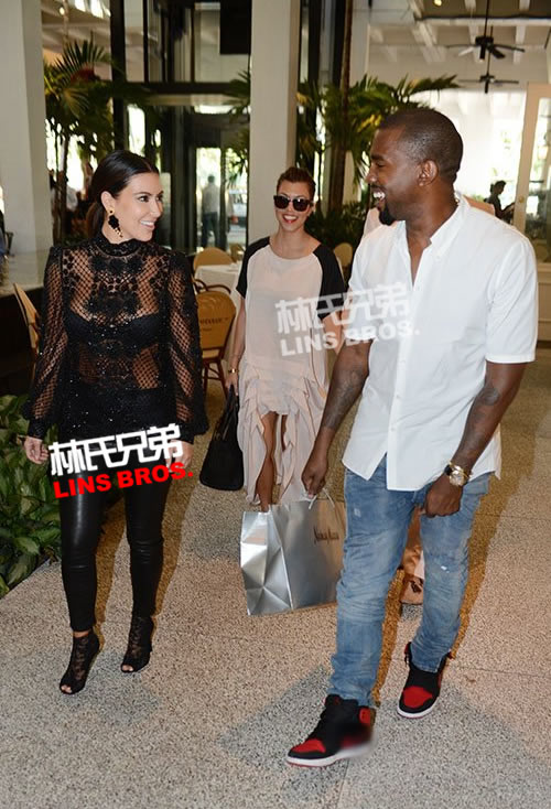 Kanye West和女友卡戴珊Kim Kardashian迈阿密午餐 (照片)