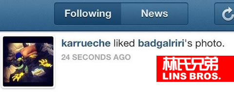 Karrueche在Rihanna分享Chris Brown睡觉照片上Like (图片)