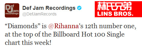 Rihanna单曲Diamonds登顶Billboard Hot 100榜单 拥有12首冠军单曲 (图片)