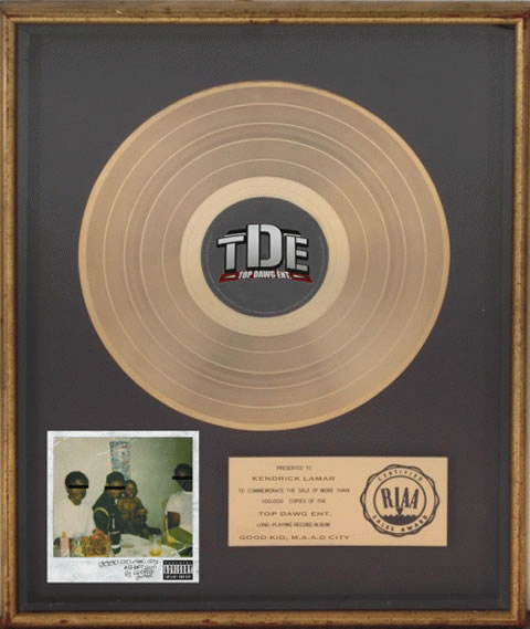 Dr.Dre徒弟Kendrick Lamar新专辑good kid, m.A.A.d City被认证为金唱片 