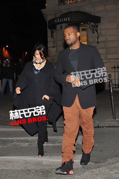 Kanye West和怀孕女友Kim Kardashian卡戴珊在巴黎 (照片)