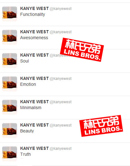Kanye West连续在Twitter上发布7条微博，7个单词 (图片)