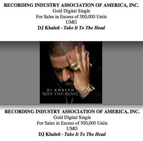DJ Khaled与Lil Wayne, Chris Brown等合作单曲Take It To The Head成为金曲 (图片)