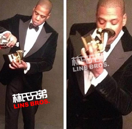 Jay Z可能不需要杯子喝酒了，用格莱美奖杯就够了 (照片)