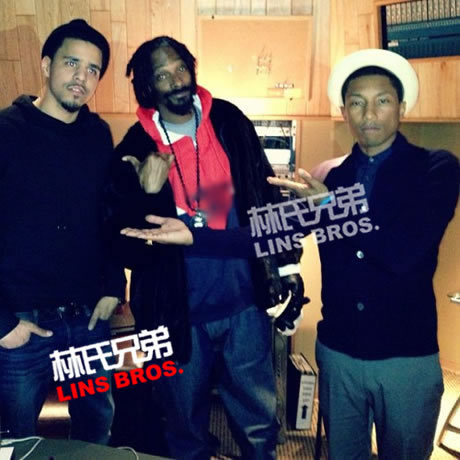 Pharrell与T.I., Snoop Dogg, Nelly, J. Cole, B.o.B在录音室 (照片)
