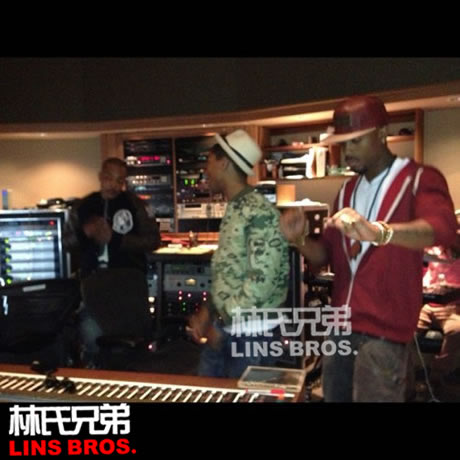 Pharrell与T.I., Snoop Dogg, Nelly, J. Cole, B.o.B在录音室 (照片)