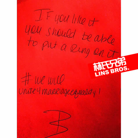 Beyonce 发布亲笔信支持同性恋结婚 (照片)