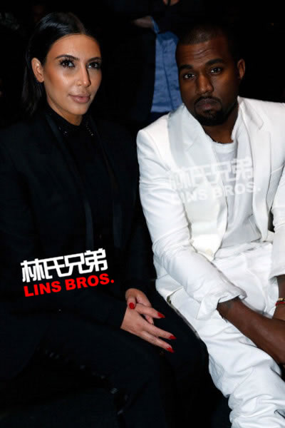 Kanye West和怀孕女友Kim Kardashian出席巴黎时装周Givenchy秀 (照片)