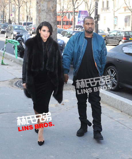 Kanye West和怀孕女友Kim Kardashian巴黎街头散步 (照片)