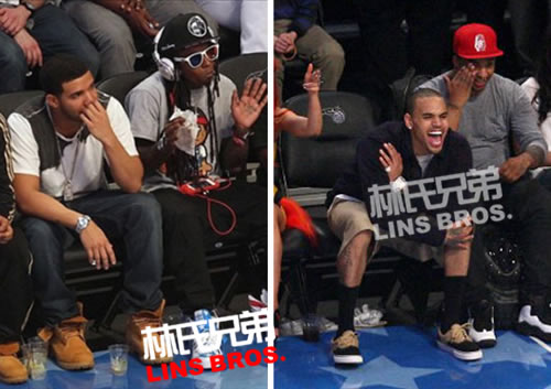不比不知道，Drake和Chris Brown在NBA球场边，哪个有型? (4组照片)