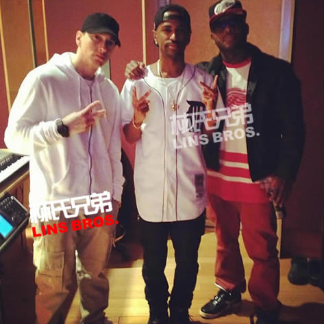 偶像Eminem和Big Sean一起在录音室里, Sean这一刻等很久了!  (照片)