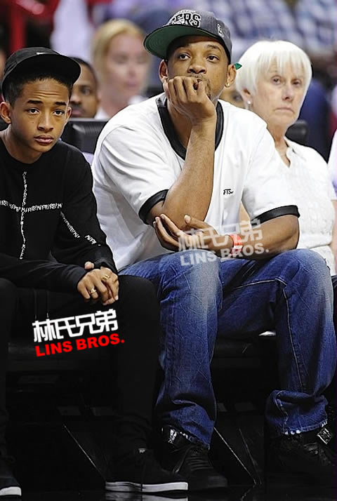 Will Smith和儿子Jaden热火Vs.公牛比赛现场看球..勒布朗和Jaden握手 (15张照片)