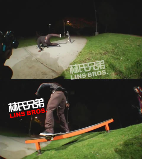 真是痴迷..夜晚里Lil Wayne和好兄弟们在街道旁玩滑板..炫耀高难度技巧 (视频)