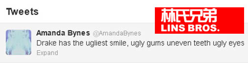 好莱坞女星Amanda Bynes不再喜欢Drake, 用“Ugly” 难看来形容Drake