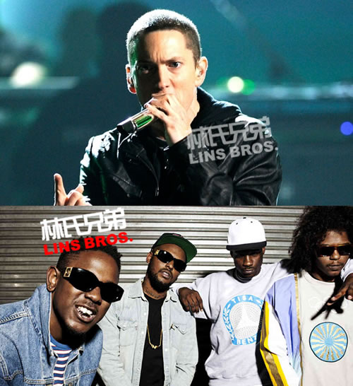 Eminem 和Kendrick Lamar等Black Hippy成员在录音室 (照片)
