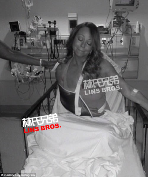 Mariah Carey手臂脱臼后首次露面 手臂托上护壁绷带很华丽 (5张照片)