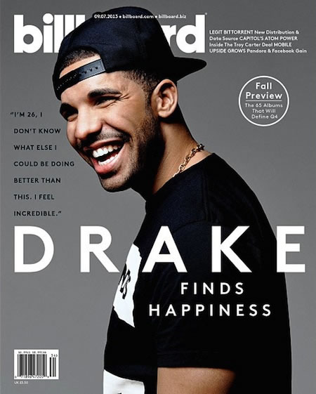笑得很开心! 因为Drake不仅非常成功..同时登上Billboard杂志封面 (图片)