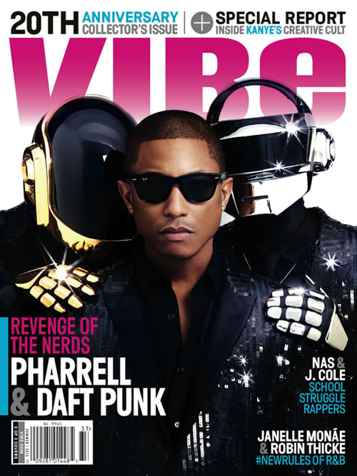 Pharrell 和Daft Punk 登上VIBE杂志20周年另一版本封面..头盔继续戴 (图片)