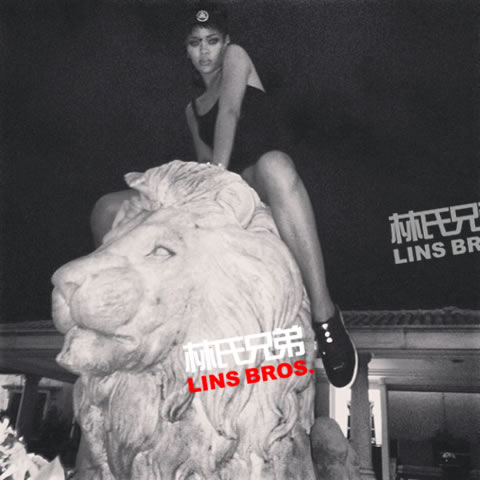 女王和狮王! Rihanna在中国澳门..然后骑到草原之王狮子头上 (6张照片)