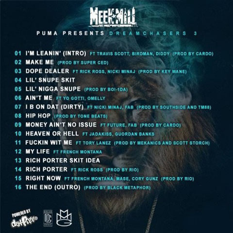 Rick Ross徒弟Meek Mill终于发布了人们期待已久的新mixtape Dreamchasers 3 (16首歌曲下载)