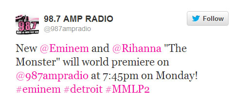 Eminem和Rihanna合作官方单曲The Monster将在底特律电台首播..迎万圣节 (图片)