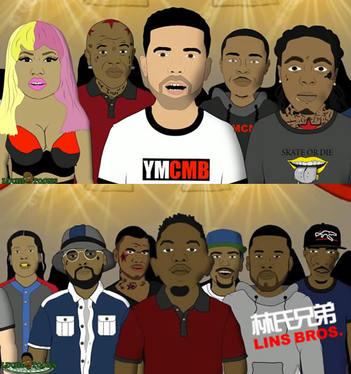两位新巨星Drake Vs Kendrick Lamar的KOTD Rap Battle (卡通片)