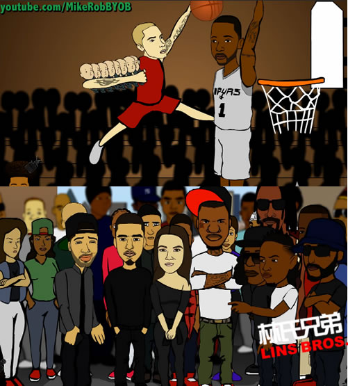 另外一部两位新巨星Kendrick Lamar Vs. Drake的Rap Battle卡通..一堆同行做观众 (视频)