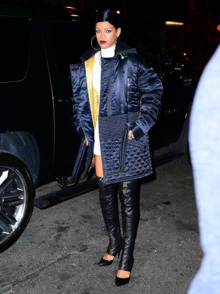 寒冷阻止不了Rihanna显露..穿得很少在纽约前往弟弟的生日Party (10张照片)