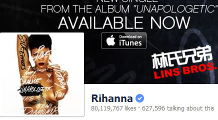 Rihanna的脸书Facebook粉丝达8000万.. (图片)
