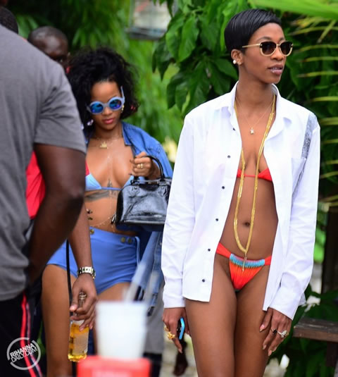 不同世界..Rihanna的家乡是夏天她穿比基尼出现在舒服的海滩登上游艇 (9张照片)