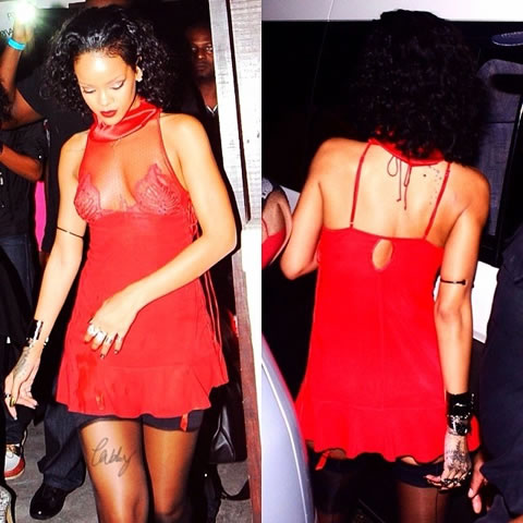 穿上性感透明衣服和丝袜的Rihanna在家乡参加圣诞Party..很火辣 (7张照片)