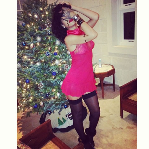 穿上性感透明衣服和丝袜的Rihanna在家乡参加圣诞Party..很火辣 (7张照片)