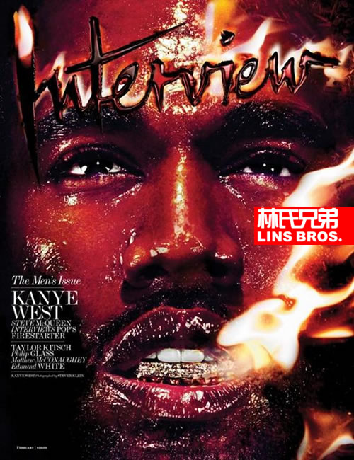 火烫! 满脸是火烧得火红的Kanye West登上Interview杂志封面 (图片)