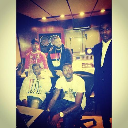 在录音室里..DJ Khaled, A$AP Rocky, Meek Mill, A$AP Ferg, Juelz Santana (照片)