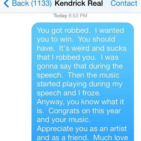 Drake看不惯..炮轰Macklemore格莱美给Kendrick Lamar发的短信..：Wack As Fuck