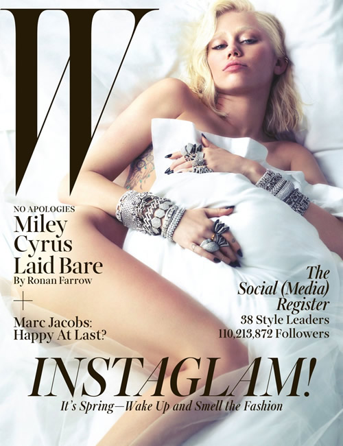 Bed!Girl! Miley Cyrus全裸躺在床上登上W杂志封面 (4张照片/ 2014年3月份)