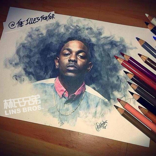 Snoop Dogg分享Kendrick Lamar彩色素描最高级别作品..逼真水准超过照片成像 (照片对比)