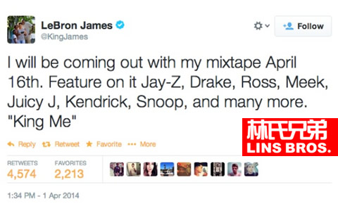 詹姆斯宣布他将发布新Mixtape..在这样特殊的日子里..好兄弟Jay Z, Drake等客串