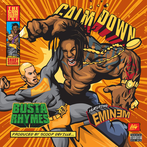 Busta Rhymes Ft. Eminem   Calm Down 封面公布, Em穿着超人E服装 (漫画图片)