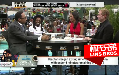 Lil Wayne谈NBA总决赛,被问起是不是迈阿密热火队球迷时，他的回答引起后面球迷尖叫 (视频)