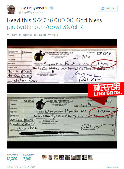 拳王梅威瑟阅读能力受到质疑..他拿出4亿4千万支票强力回击..他擅长数学 (照片)