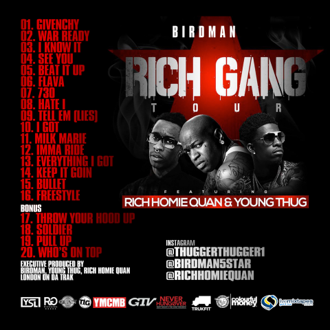 Birdman, Young Thug, Rich Homie Quan发布Rich Gang Mixtape (20首歌曲下载)