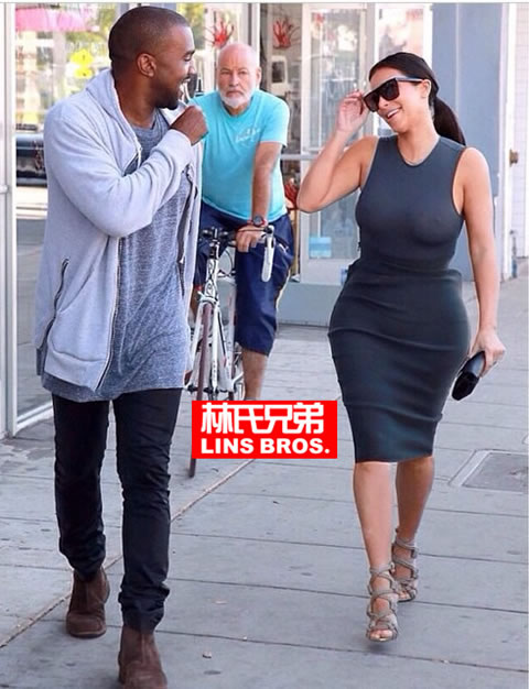 当卡戴珊没穿内衣上街乳头隐约凸起..老公Kanye West什么表情? (6张照片)