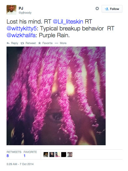 人们如何反应Wiz Khalifa的紫色新发型? 为何大多数人总是喜欢消极挖苦别人? (10张截图)