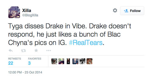Drake对Tyga攻击他的回击..当今嘻哈界Diss的方式又多了一种..不战而屈人之兵 (截图)