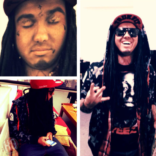 过了一年..Lil Wayne的粉丝们装扮成偶像的样子..第一张也像Birdman, 最后一张也像Tyga (2014万圣节照片)